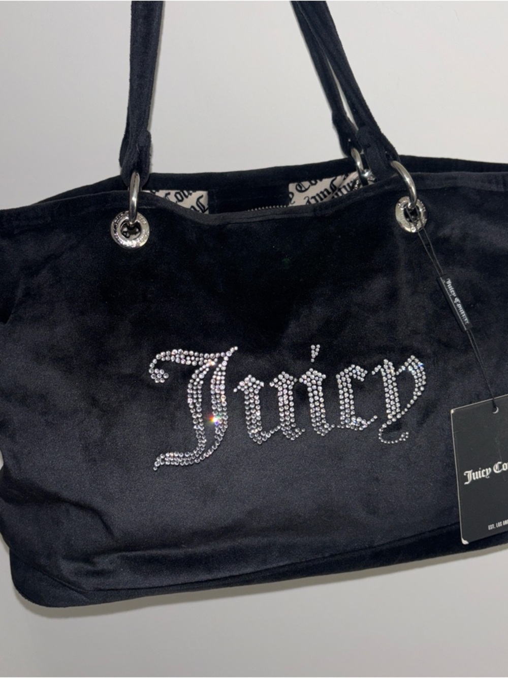 Juicy Couture Black Velvet Tote with Crystal Juicy Logo